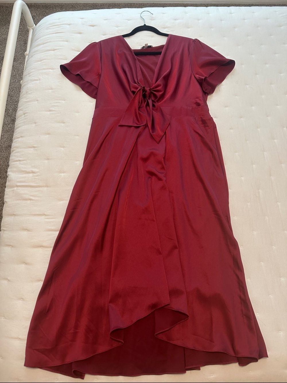 Baltic Born Wine Red Satin High-Low Tie Front Dress